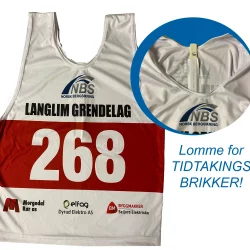 Nummervest med påsydd lomme for tidtakningsbrikke